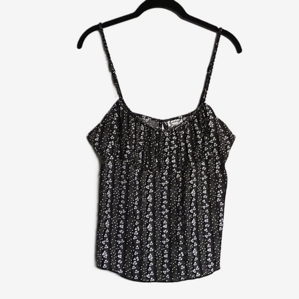 Intimately Free People Camisole Top Cami Black & White Floral Hearts EUC Sz M